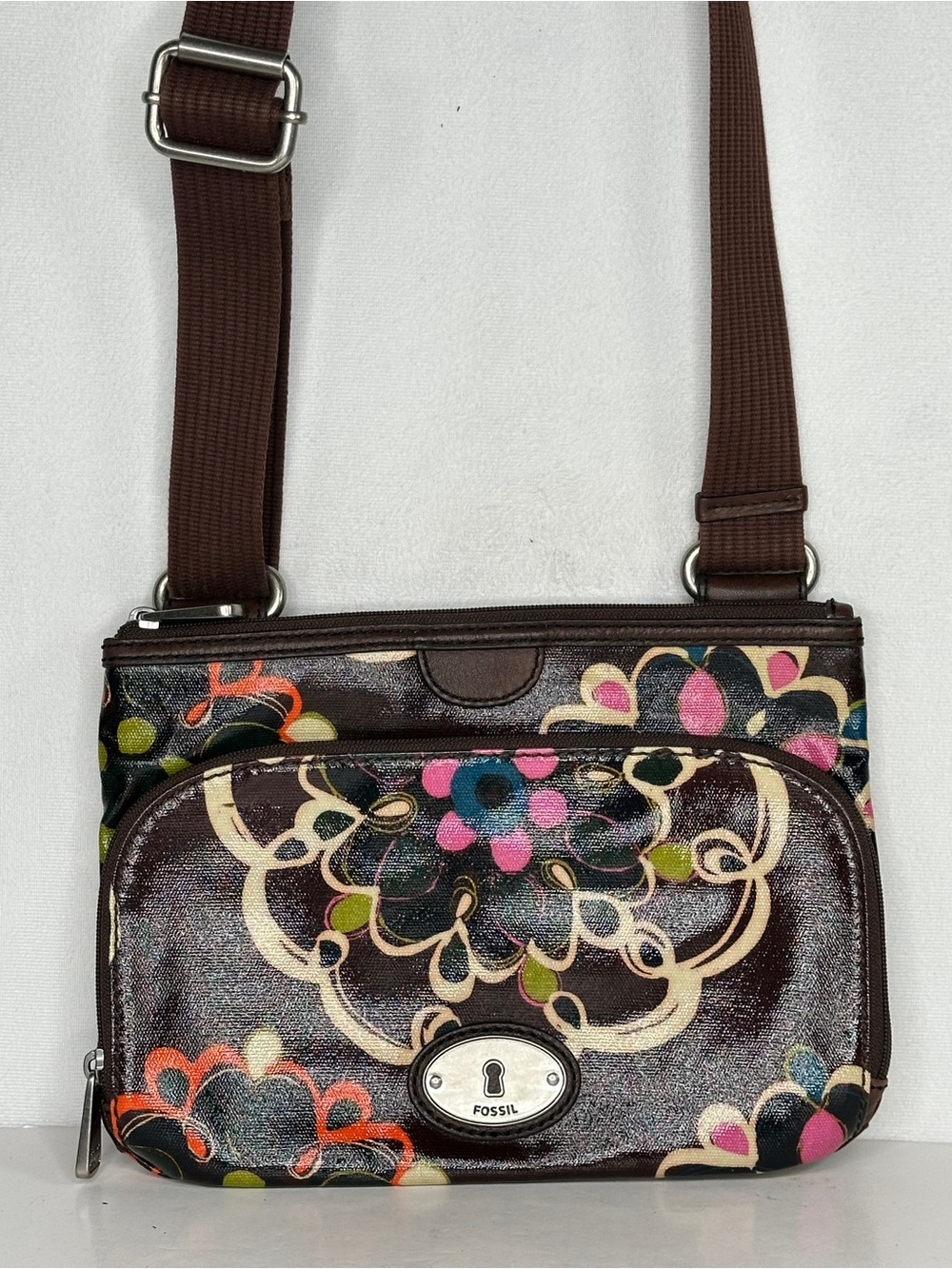 Fossil Vintage Key-Per Crossbody Floral Coated Canvas Colorful